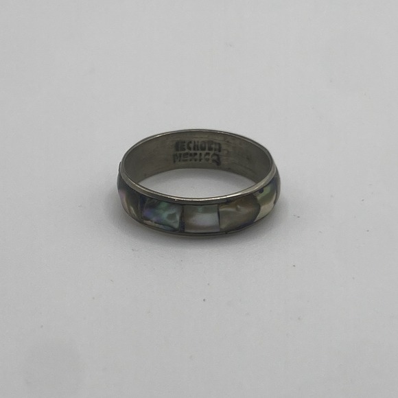 VTG Taxco Sterling Silver  Mexico Made Ring Size 10 Mother of Pearl Enamel - Picture 1 of 2